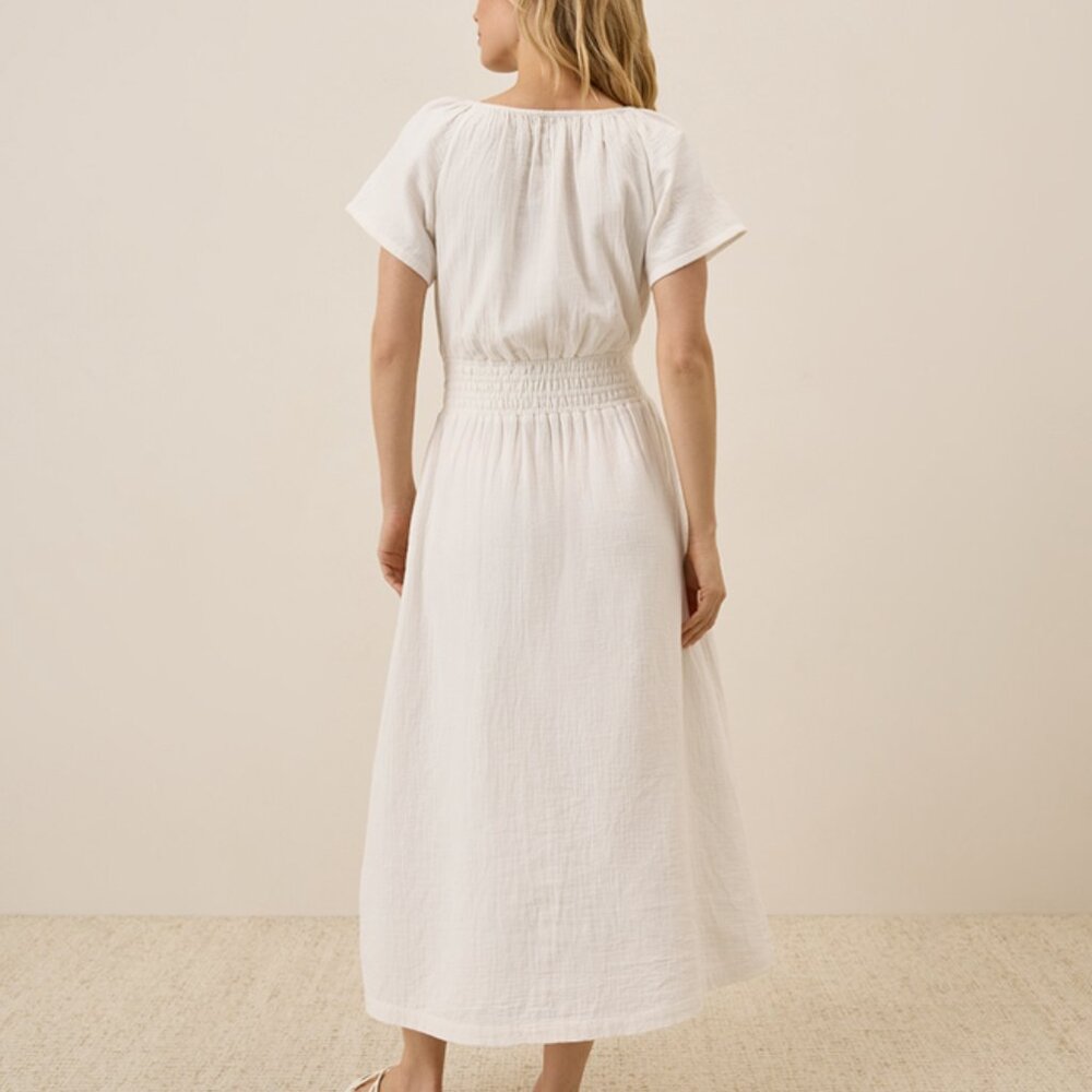 Pact Organic NWT Coastal Double Gauze Boho Midi Dress, White/Sea Salt, XS - Picture 5 of 6